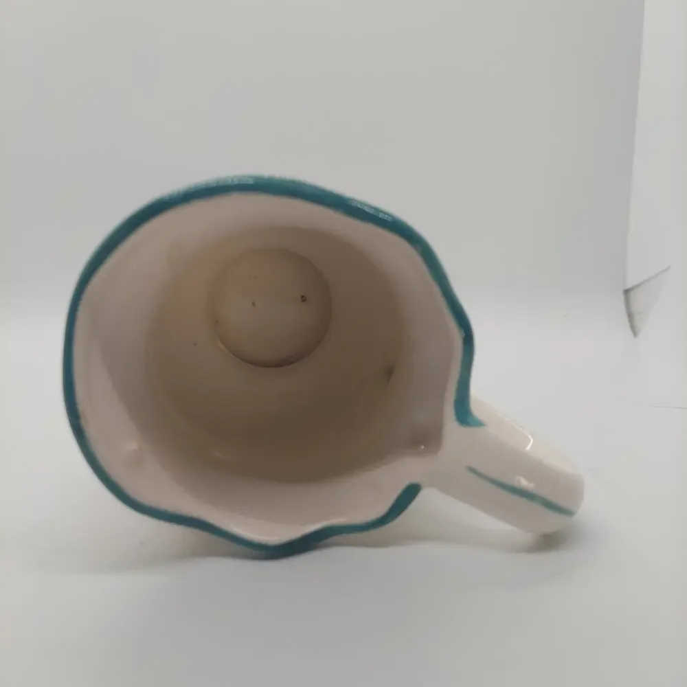 Bella Flora 2319 Ceramic Floral Pitcher Blue Trim Glossy Decorative Pottery